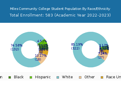 Miles Community College 2023 Student Population by Gender and Race chart