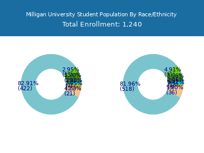 Milligan University 2025 Student Population by Gender and Race chart