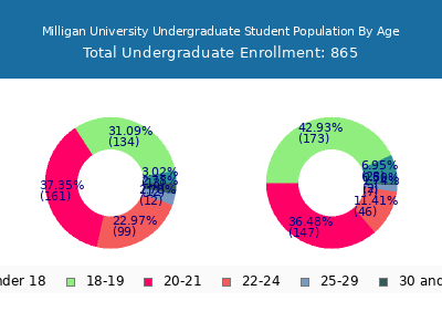 Milligan University 2024 Undergraduate Enrollment Age Diversity Pie chart