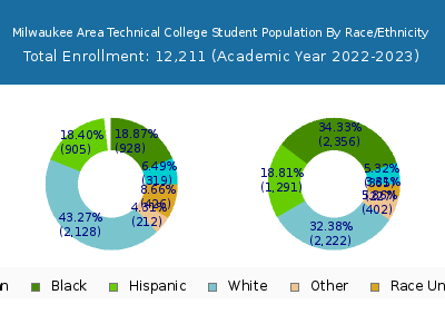 Milwaukee Area Technical College 2023 Student Population by Gender and Race chart