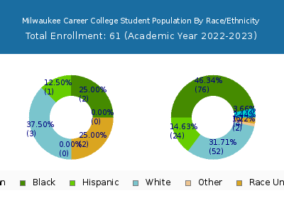Milwaukee Career College 2023 Student Population by Gender and Race chart
