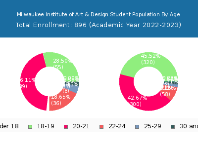 Milwaukee Institute of Art & Design 2023 Student Population Age Diversity Pie chart