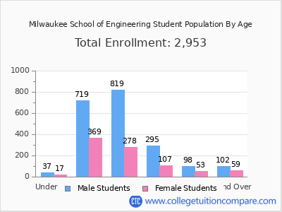 Milwaukee School of Engineering 2025 Student Population by Age chart