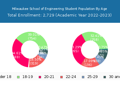 Milwaukee School of Engineering 2023 Student Population Age Diversity Pie chart