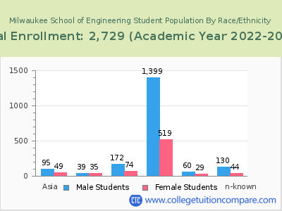 Milwaukee School of Engineering 2023 Student Population by Gender and Race chart
