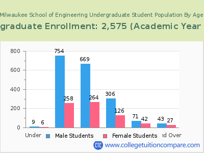 Milwaukee School of Engineering 2023 Undergraduate Enrollment by Age chart