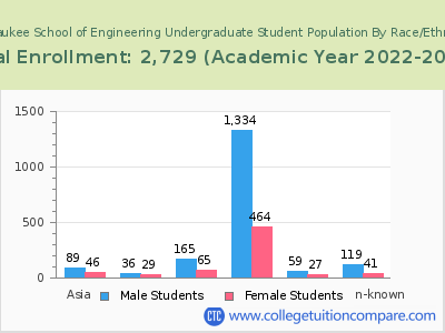 Milwaukee School of Engineering 2023 Undergraduate Enrollment by Gender and Race chart