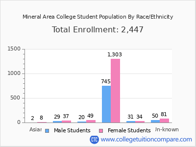 Mineral Area College 2025 Student Population by Gender and Race chart