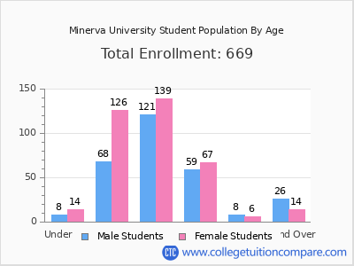 Minerva University 2024 Student Population by Age chart