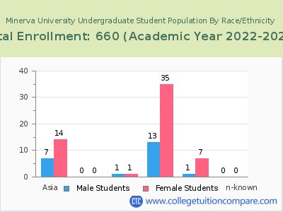 Minerva University 2023 Undergraduate Enrollment by Gender and Race chart