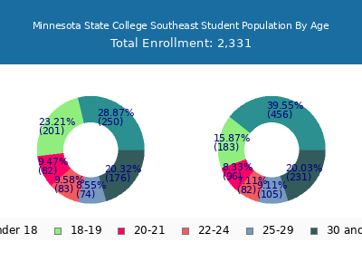 Minnesota State College Southeast 2024 Student Population Age Diversity Pie chart