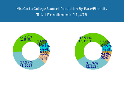 MiraCosta College 2025 Student Population by Gender and Race chart