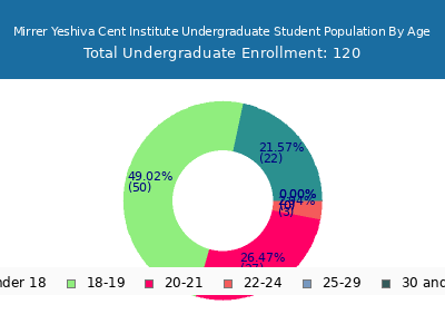 Mirrer Yeshiva Cent Institute 2024 Undergraduate Enrollment Age Diversity Pie chart