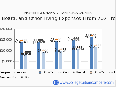 Misericordia University 2025 room & board cost chart