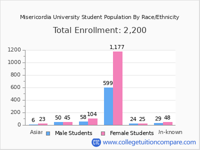 Misericordia University 2025 Student Population by Gender and Race chart