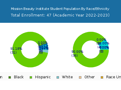 Mission Beauty Institute 2023 Student Population by Gender and Race chart