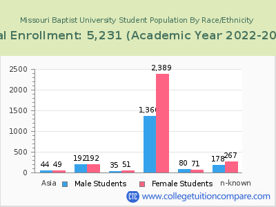 Missouri Baptist University 2023 Student Population by Gender and Race chart