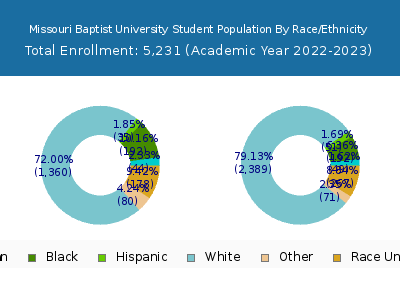 Missouri Baptist University 2023 Student Population by Gender and Race chart