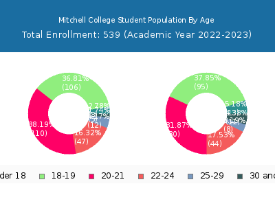 Mitchell College 2023 Student Population Age Diversity Pie chart
