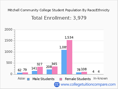 Mitchell Community College 2025 Student Population by Gender and Race chart