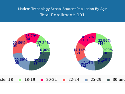 Modern Technology School 2024 Student Population Age Diversity Pie chart
