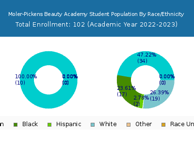 Moler-Pickens Beauty Academy 2023 Student Population by Gender and Race chart