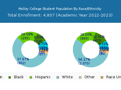 Molloy College 2023 Student Population by Gender and Race chart