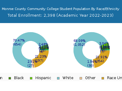 Monroe County Community College 2023 Student Population by Gender and Race chart