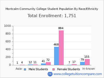 Montcalm Community College 2025 Student Population by Gender and Race chart