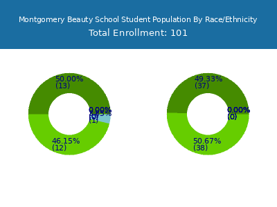 Montgomery Beauty School 2025 Student Population by Gender and Race chart