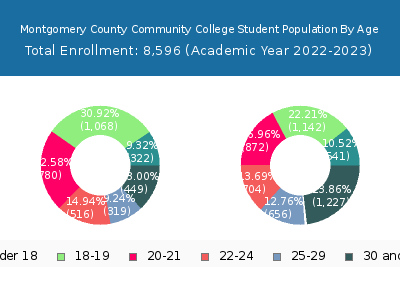 Montgomery County Community College 2023 Student Population Age Diversity Pie chart