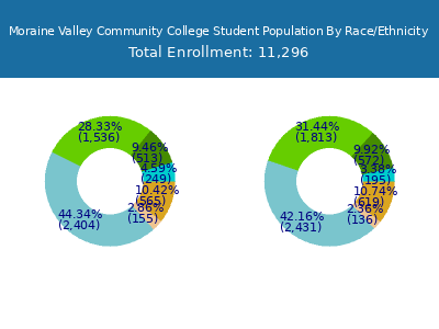 Moraine Valley Community College 2025 Student Population by Gender and Race chart