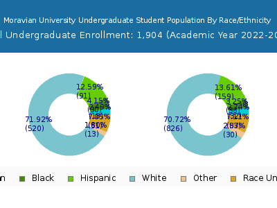 Moravian University 2023 Undergraduate Enrollment by Gender and Race chart