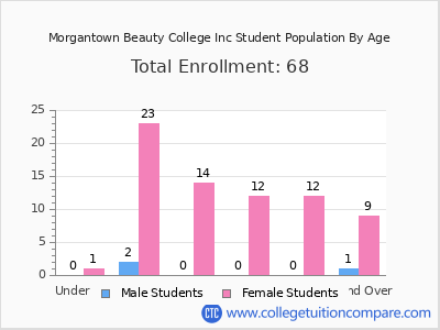 Morgantown Beauty College Inc 2024 Student Population by Age chart