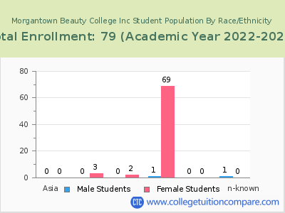 Morgantown Beauty College Inc 2023 Student Population by Gender and Race chart