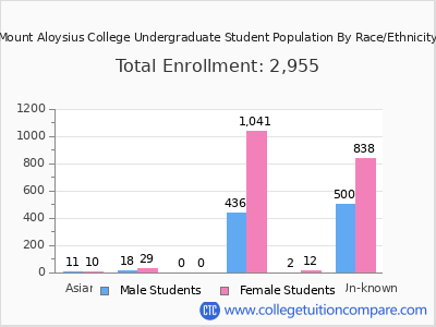 Mount Aloysius College 2025 Undergraduate Enrollment by Gender and Race chart