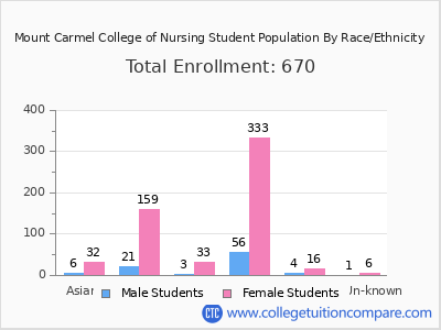 Mount Carmel College of Nursing 2025 Student Population by Gender and Race chart