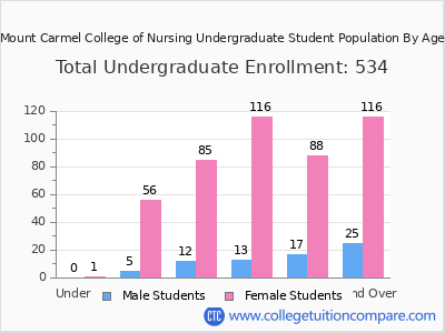 Mount Carmel College of Nursing 2025 Undergraduate Enrollment by Age chart