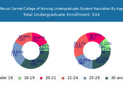 Mount Carmel College of Nursing 2025 Undergraduate Enrollment Age Diversity Pie chart