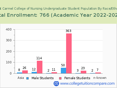 Mount Carmel College of Nursing 2023 Undergraduate Enrollment by Gender and Race chart