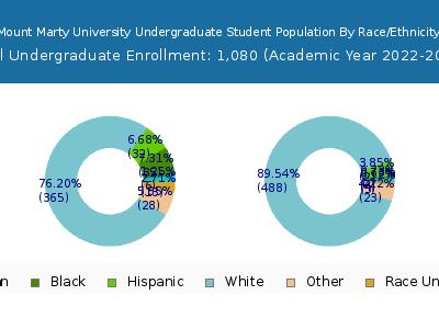 Mount Marty University 2023 Undergraduate Enrollment by Gender and Race chart