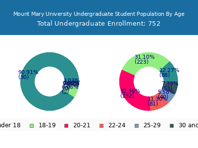 Mount Mary University 2025 Undergraduate Enrollment Age Diversity Pie chart