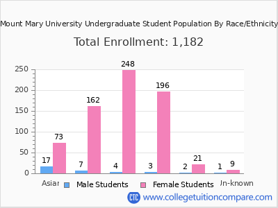 Mount Mary University 2025 Undergraduate Enrollment by Gender and Race chart