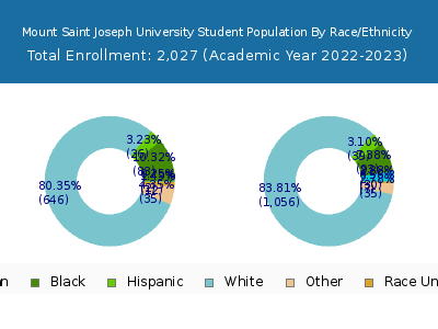 Mount Saint Joseph University 2023 Student Population by Gender and Race chart