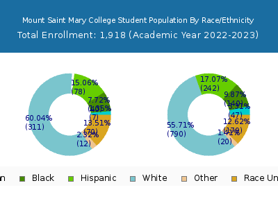 Mount Saint Mary College 2023 Student Population by Gender and Race chart