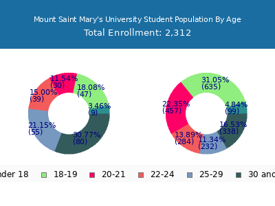 Mount Saint Mary's University 2024 Student Population Age Diversity Pie chart