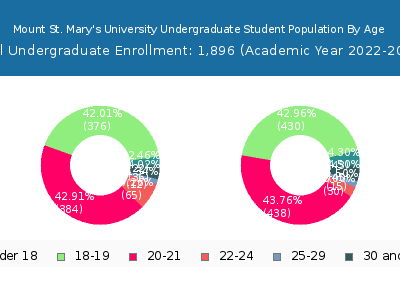 Mount St. Mary's University 2023 Undergraduate Enrollment Age Diversity Pie chart