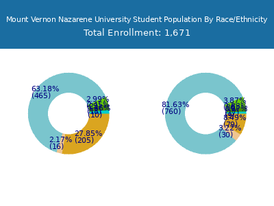 Mount Vernon Nazarene University 2025 Student Population by Gender and Race chart