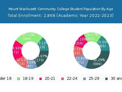 Mount Wachusett Community College 2023 Student Population Age Diversity Pie chart