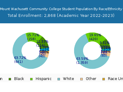 Mount Wachusett Community College 2023 Student Population by Gender and Race chart